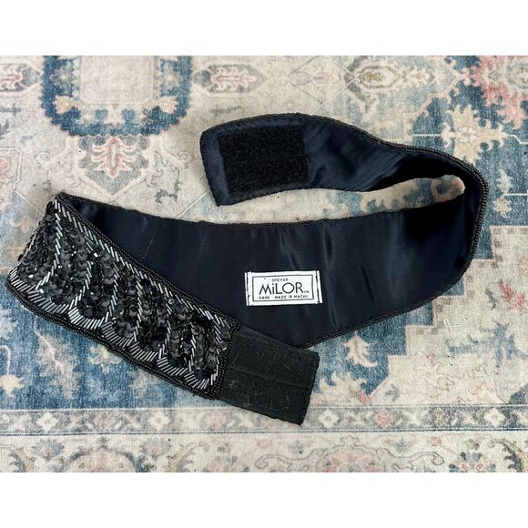 Vintage Speyer Milor Hand Made Women's Cut Black Chevron Beaded Waist Belt - Picture 4 of 4
